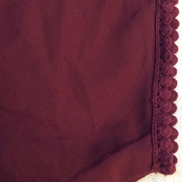 Burgundy GUESS cold shoulder front tassel tie top - Picture 8 of 8